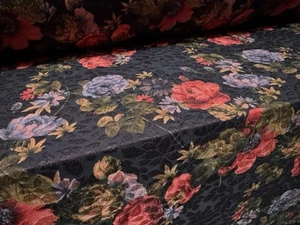 Stretch Spandex Jacquard Jersey Fabric, Per Metre - Floral Print - Dark Purple - Picture 1 of 4