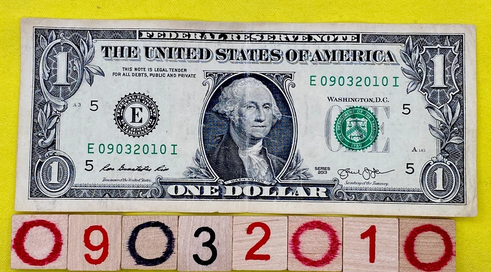 September 3 2010 Birthday Note 09032010 Fancy Serial Number One Dollar Bill DC - Image 1 of 4