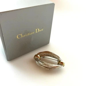Signed Christian Dior Gold Plated Silver Oval Brooch Germany - Picture 1 of 24