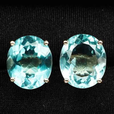 Pendientes de oro rosa de plata de ley 925 ovalados aguamarina azul marino prístino de 10,80 quilates Foto 1 de 4