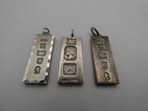 Collection Of 3 Vintage Sterling Silver 1970's Ingot Pendants - 92g - Picture 1 of 6