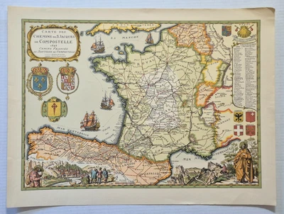 Rutas antiguas de Santiago de Compostel 1648, finales de 1800 reproducto Lana impreso Foto 1 de 3