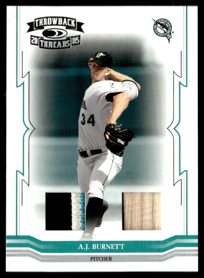 2005 Donruss Throwback Threads Material Combo Prime A.J. Burnett 19/25 Florida - Image 1 of 2