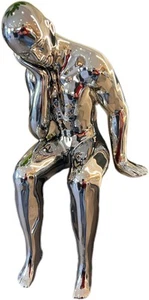 Cerámica Cromada Hombre Pensador Ornamento Escultura - Estante Reflectante Cuidador - Imagen 1 de 5