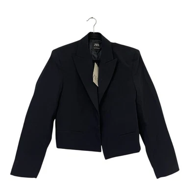 Zara Womens Cropped Blazer Jacket S Small Dark Navy Blue Oversized 1255/863 NWT - Image 1 of 4