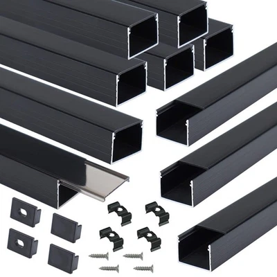 Paquete de 10 canales difusores de tira LED negros de 6,6 pies/2 m de tamaño grande con T... Foto 1 de 4