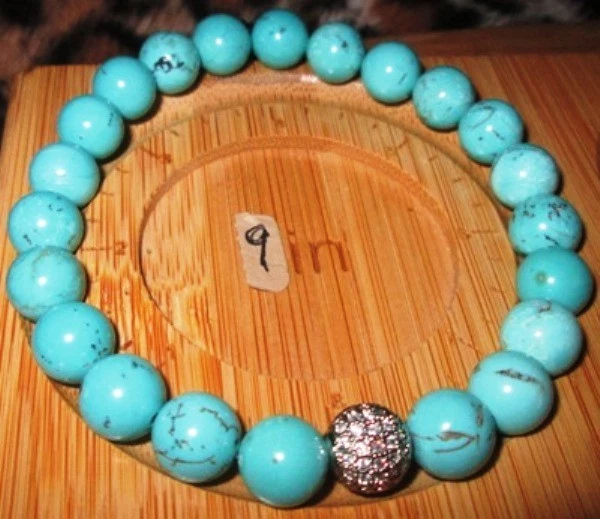 Pulsera Natual Turquesa 10MM con Esfera Circonita Cúbica Foto 1 de 1
