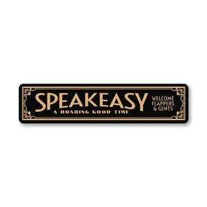 Insegna Speakeasy, Insegna Welcome Bar - 4 x 18 Pollici, Alluminio, Vintage, Nero - Foto 1 di 4