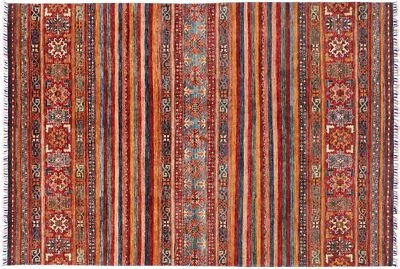 Afghan Ziegler Khorjin Carpet 170x240 Hand-knotted Pink Striped Oriental - Image 1 of 4