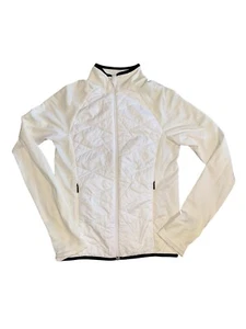 Athleta Quilted Front Jacket White Black Trim Medium Thumb Holes - Picture 1 of 12