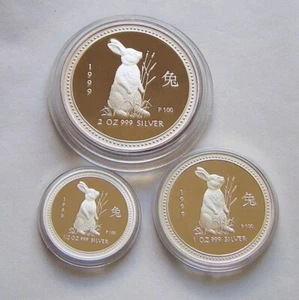 Moneda de plata de prueba Australia 1999 año conejo chino lunar 1/2 oz 1 oz 2 oz - Imagen 1 de 6