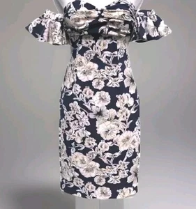 Vestido Bardot Mujer Azul Multicolor Floral Hombro Descubierto Talla 10L - Imagen 1 de 9