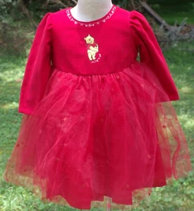 NWT Disney Store Red Velvet Pooh Bear Girls Dress Star Embroidery Glitter - Picture 1 of 33