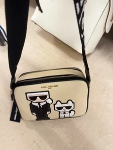 NWT KARL LAGERFELD PARIS MAYBELLE CROSSBODY BAG SHOULDER PURSE FAWN BLACK - Picture 1 of 7