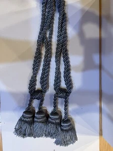 Curtain Drapery Window Tassels Braided Cord Fringed Tie Backs Steel Silver-Blue - Picture 1 of 6