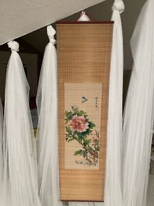 Antique Vintage Asian Wall Hanging Scroll Divider Bamboo