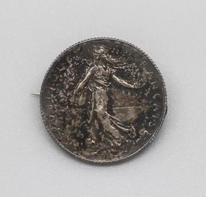 Broche moneda - plata 835 y alpaca - 2 francos 1916 sembradora Francia - Imagen 1 de 4
