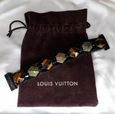 LOUIS VUITTON Terciopelo Ojo de Tigre Cuarzo Accesorios Pulsera Banda De Colección  Foto 1 de 4