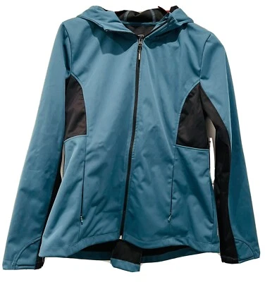 Mondetta Black Active Teal Soft Shell Zip Up Hooded Jacket Women Size L NEW - Image 1 of 4