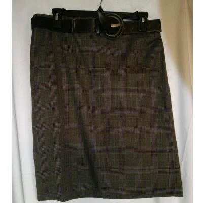 Falda Lápiz Profesional Dressbarn Marrón Púrpura A Cuadros con Cinturón Talla 10 Foto 1 de 3