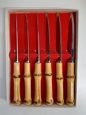 1950 6 x Zwilling Friodur Bambus Obstmesser mid century design 50ies Germany  - Bild 1 von 4