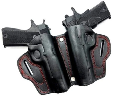 CEBECI Red Black Leather 2-GUN Small of Back Belt Holster for ANY 5" 1911 - Image 1 of 4