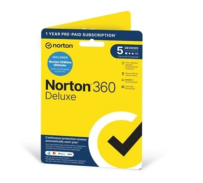 Norton 360 Deluxe AV + Utilities Ultimate 2025 5 Device 1 Year EMAIL Delivery - Image 1 of 4