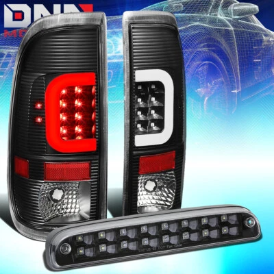 [LED C-BAR]FIT 2008-2016 FORD SUPER DUTY BLACK TAIL LIGHT+THIRD 3RD BRAKE LAMP - Image 1 of 4