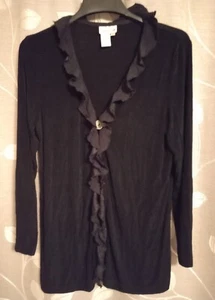 Coldwater Creek Slinky Knit Open Jacket Womens Large Black Stretch Casual Ruffle - Picture 1 of 5