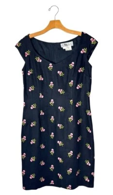 Vestido Carlisle Mujer 8 Negro Lino Bordado Floral Funda Cachicho Delicado Foto 1 de 4