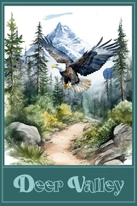 Deep Valley American Bald Eagle Mountains Trees Wall Art 16 x 24"Giclee Print - Picture 1 of 1