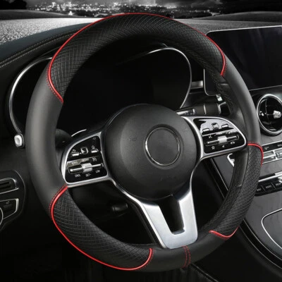 15''/38cm Car Steering Wheel Cover Breathable Real Leather Non-slip Accessories - Image 1 of 4