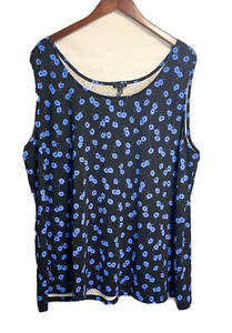 NWT Talbots Plus Womens Sleeveless All Over Floral Tank Blouse Black Blue Sz 3X - Picture 1 of 4