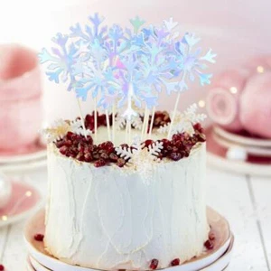Snowflake Shape Cupcake Toppers Party Supplies Christmas Ornaments Cakes Decor - Picture 1 of 22