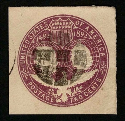 US 1893 U349 Violet 2c Columbus Liberty Cut Square Fancy Cancel Used - Image 1 of 2