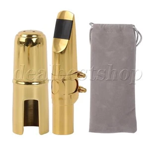 Tenor B Flat Saxophone Mouthpiece 7# Clamp Cap Kit w/ Flannel Bag Golden - Picture 1 of 9