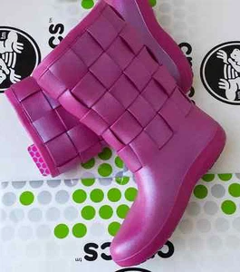 CROCS SUPER MOLDED WEAVE CROCBAND WELLIE RAIN SNOW BOOT SHOE~Pink Berry~W 4~NEW - Picture 1 of 4