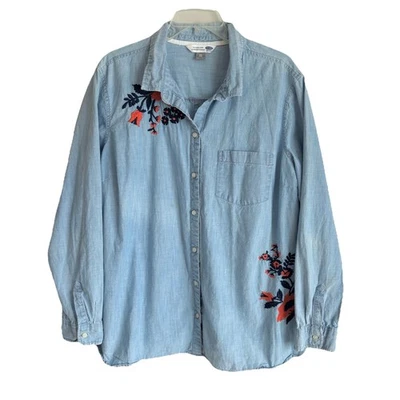 Old Navy Classic Denim Embroidered Button Up Floral Women’s Sz XXL - Image 1 of 4