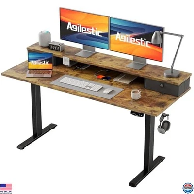 Height Adjustable Electric Standing Desk 53"x24" with 2 Drawers, Rustic Brown - Image 1 of 4