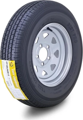 FC 拖车轮胎组件 ST185/80R13 8 层银色辐条轮辋 5 Lug on 4.5 — 第 1/4 张图片