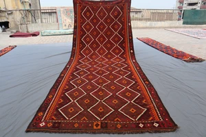 4x12 Vintage Afghan Baluchi Kilim Runner - Tribal Diamond Lattice Flatweave Rug. - Picture 1 of 11