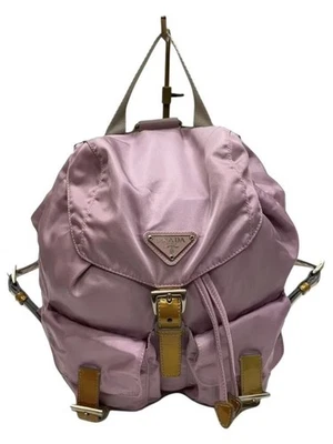 Mochila de náilon PRADA triângulo logotipo placa rosa do Japão autêntica - Imagem 1 de 4