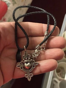 Brighton Silver Colored Cross Black Braided Pendant Necklace Religious - Picture 1 of 4