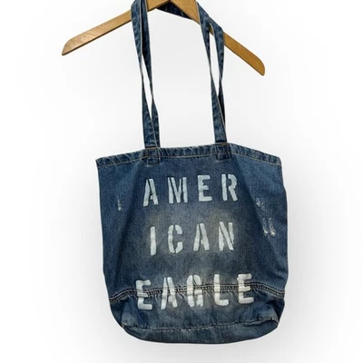American Eagle Outfitters Distressed Denim Large Tote Bag Blue 17x15 - Image 1 of 4