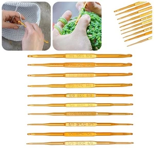 Set completo 10 pz ganci all'uncinetto con aghi in metallo oro per progetti di m - Imagen 1 de 12