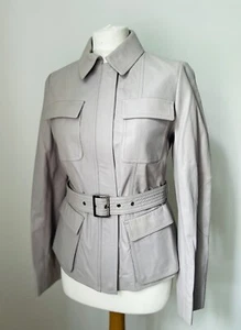 JAEGER Chaqueta de Cuero Gris Napa Cuero Mantequilla Suave Cremallera 10 S M Bolsillos - Imagen 1 de 9