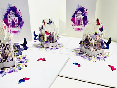 ORIGAMIPOPCARDS.COM Origami Pop Cards - Hummingbird Bird Cage 3D Pop Up Greeting Card Birthday Love