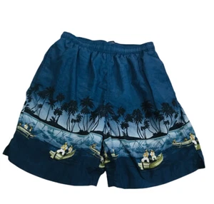 CHEROKEE Island Fishing Blue Print Lined Boys Swim Board Shorts Size Medium - Picture 1 of 12