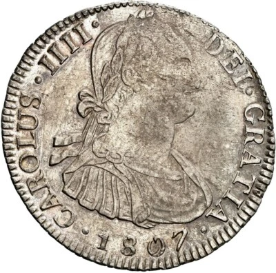 BOLIVIA Potosí Silver Bust 4 Reales Charles IV 1807 PJ NGC AU 55 KM-73.1 Rare - Image 1 of 4