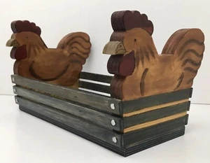 Rooster Wood Crate Basket Farmhouse Decor 11” Wide Excellent - Picture 1 of 12